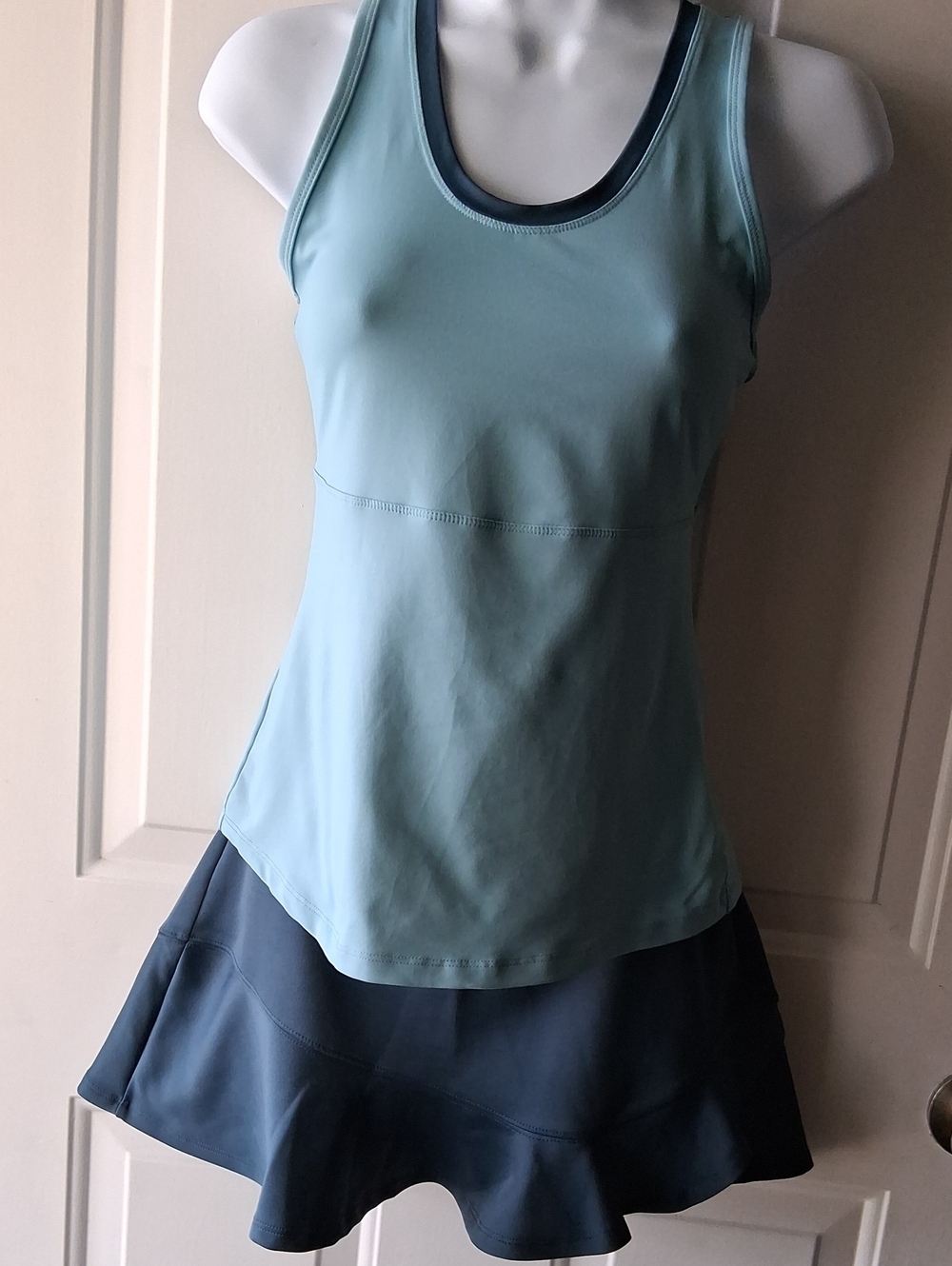 Lija  2 Pc Set Light Teal Tank  with Dark Teal Skirt
